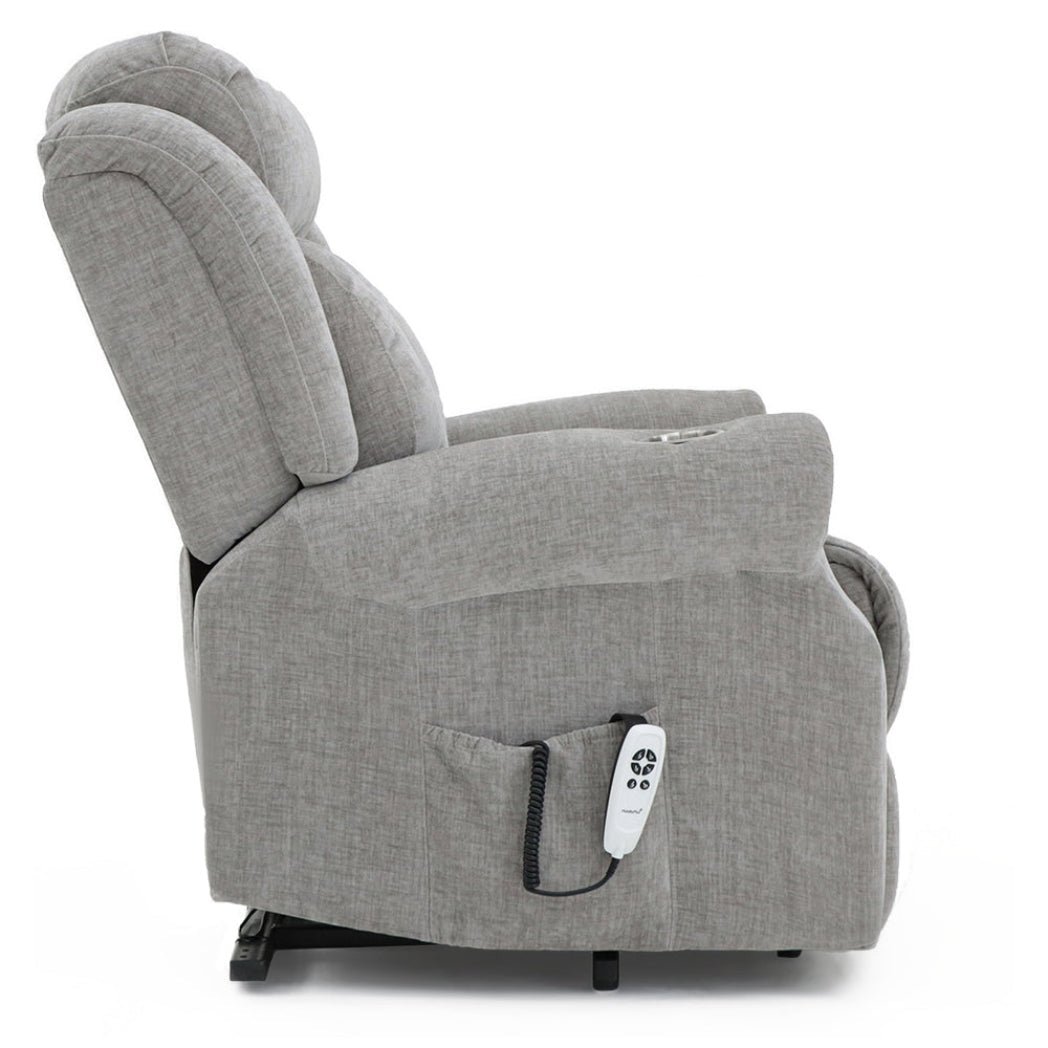 Langham Riser Recliner with Heat and Massage - Grey Chenille Fabric